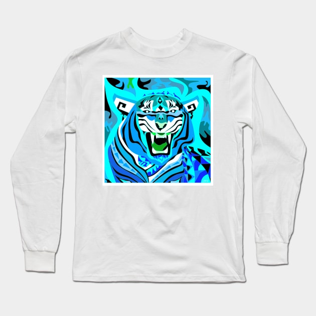 lunar new year, the bengal tiger animal in china festival in blue Long Sleeve T-Shirt by jorge_lebeau